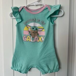 Star Wars Baby Yoda Mint and Pink Flutter Romper
